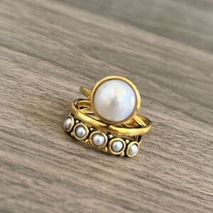 Pearl Ring Gold Tone Multi Band Faux Pearl Minimalist Statement